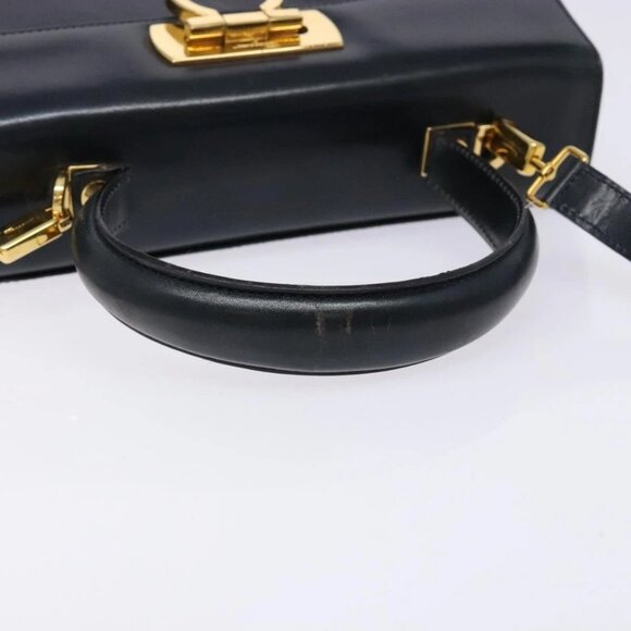 Salvatore Ferragamo Gancini Hand Bag Leather 2way Navy Gold Auth - Picture 6 of 16